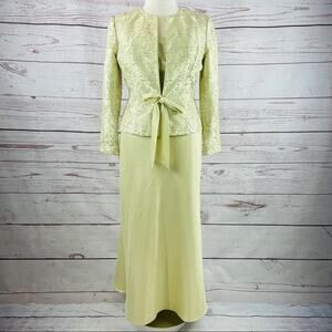 Cachet green 2 piece dress jacket set beaded shimmer